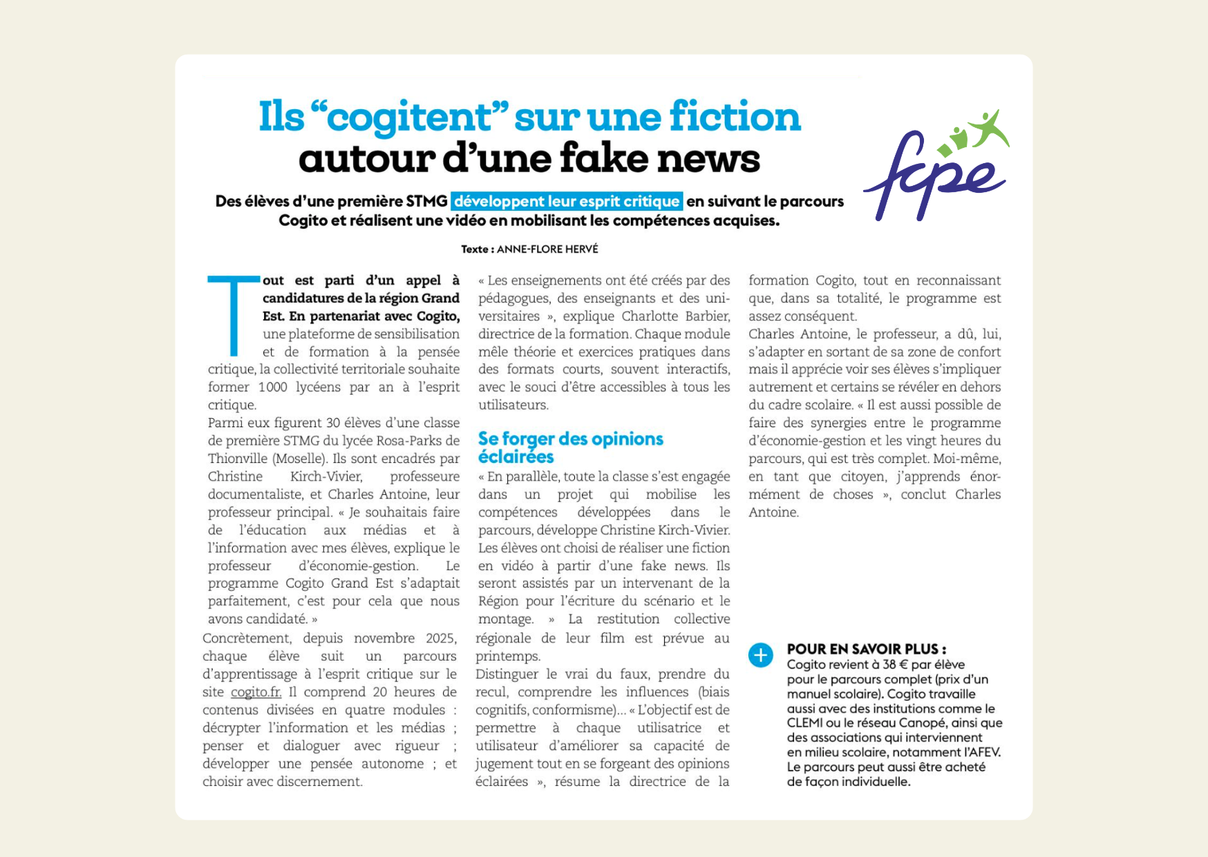 article du magazine de la Fcpe